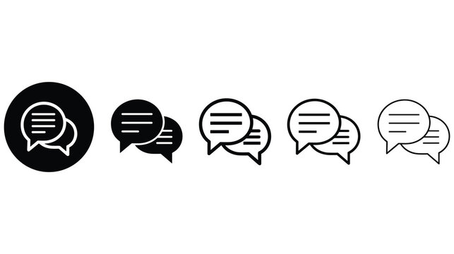 Outline and solid chat bubble icon set for user interface communication.