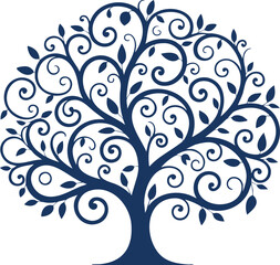 Obraz premium Elegant Swirl Tree Silhouette with Decorative Leaves