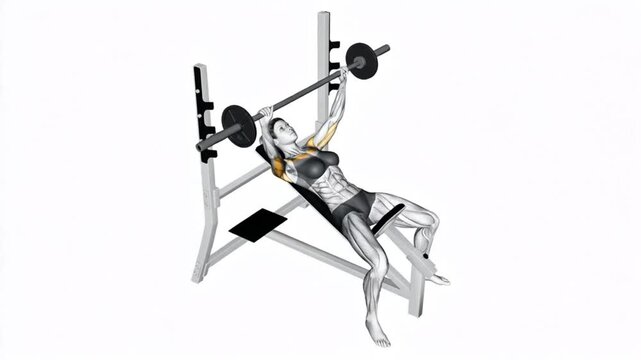 Barbell Incline Bench Press Muscle Activation Animation Upper Chest Workout Loop 4K