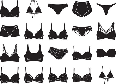 Black Silhouette Lace Lingerie Styles - Bras and Panties Variety