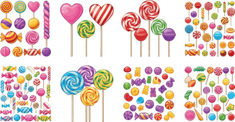 Colorful candy and lollipop collection with sweet treats assorted shapes and flavors cartoon vector illustration for kids party design packaging and confectionery branding © EdGe Creative