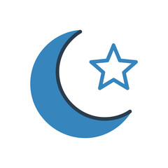 Blue crescent moon and star symbol. © alvin