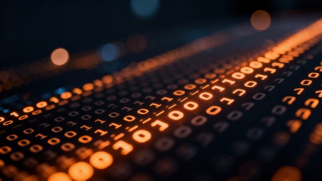 Binary code glowing numbers
