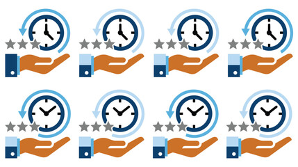 Fototapeta premium Business time management concept with clock and hands in flat style.