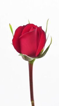 Rotating Red Rose Bud on White Background &ndash; Romantic Flower Loop Animation