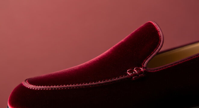Red Velvet Loafer Shoe Closeup.