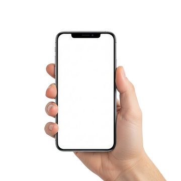 Hand holding smartphone with blank screen