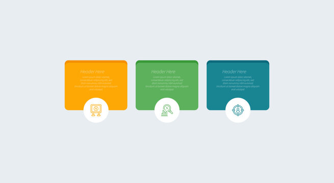 Three colorful header boxes contain text descriptions and unique icons.