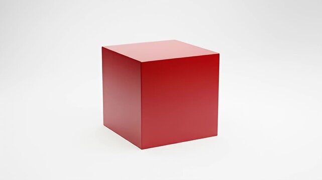Simple studio shot of a red cube on a neutral background in soft directional light