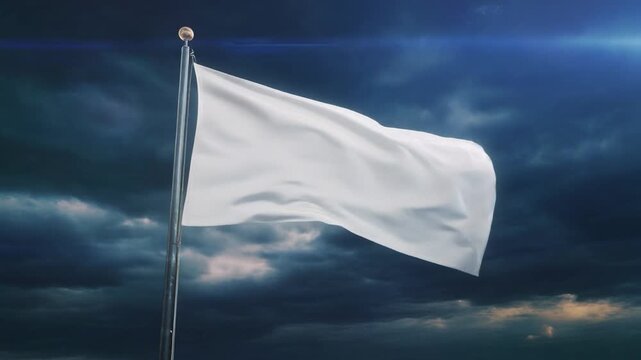 White Flag Waving Against Dark Dramatic Sky Slow Motion &ndash; Surrender Ceasefire Hope End of Conflict Cinematic