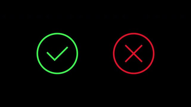 Yes No Icons Checkmark and Cross Pop In Animation Alpha Channel 4K