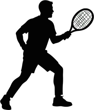 Silhouette of Athlete Holding Tennis Racket Icon