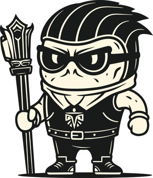 Monochrome urban mage mascot character modern fantasy branding concept Vector Design