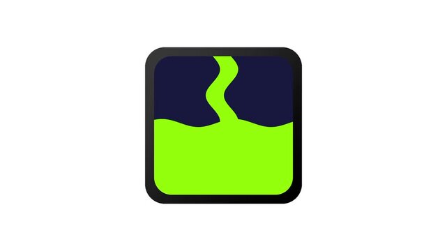 a rounded square icon containing a vibrant lime green liquid filling the bottom half while a thin stream pours down from the top