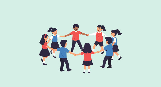 Joyful Group of Children Dancing Energetically Together in Playful Motion