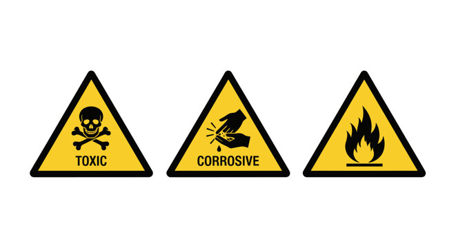 Three hazardous material warning signs.