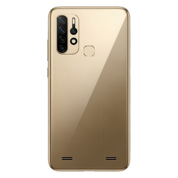 Gold smartphone with camera and flash on black back