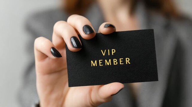 female hand hold black vip member card animation