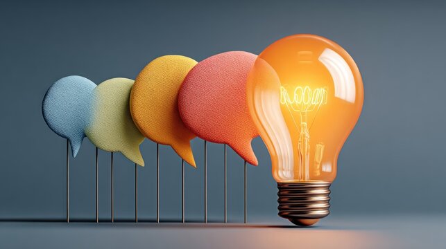 Glowing light bulb with colorful speech bubble icons