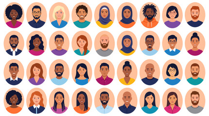 Diverse people avatar collection showing smiling multicultural faces   Group of international human character icons in a flat vector illustration pack © Stocklume