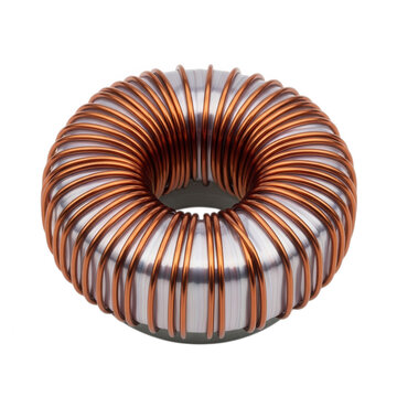 Close-up view of copper wire inductor coil