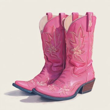 Pink cowboy boots for children with western embroidery and pointed toe design