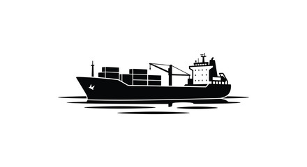 Cargo ship on water black silhouette high quality © asma
