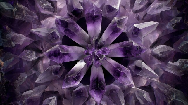 Stunning arrangement of violet crystals radiating intricate geometric patterns.