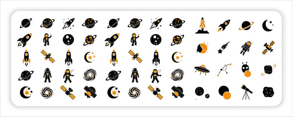 Space web Icons Set Rocket, Astronaut, Planet, Galaxy, Satellite and Universe Vector Collection © Azad