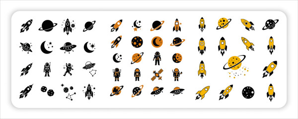 Space web Icons Set Rocket, Astronaut, Planet, Galaxy, Satellite and Universe Vector Collection © Azad