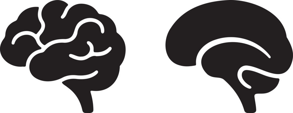 black brain shapes collection, cognitive brain icons, human mind concept design