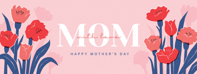 Happy Mother's Day poster, cover, greeting card, banner, vector illustration with beautiful blossom flowers. © LittleWhale