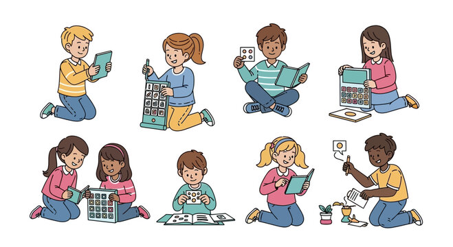 Diverse Children Engaged in Educational Games and Activities