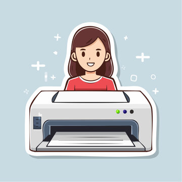Cartoon Woman with Printer