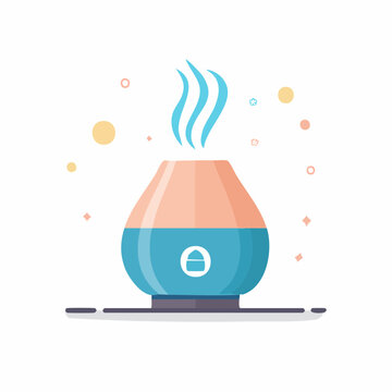 Flat design illustration of an essential oil diffuser emitting steam