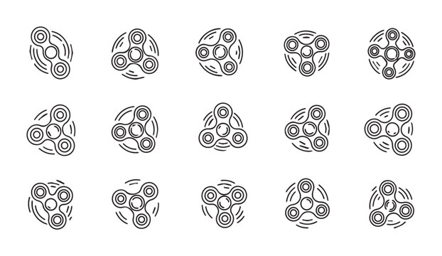 Fidget spinner icons in motion blur artistic style against a white background