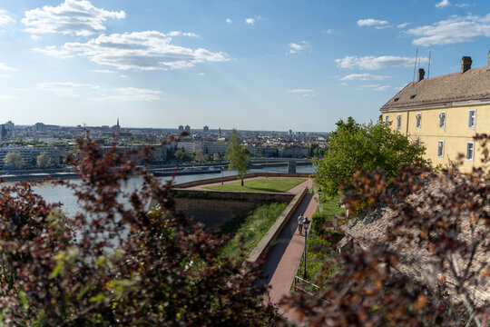Breathtaking spring view of Novi Sad Danube river and Petrovaradin Fortress