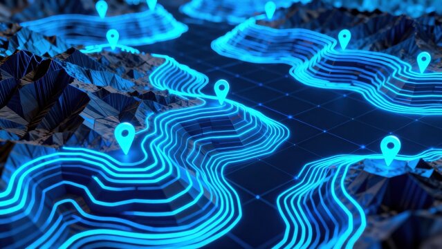 Abstract digital terrain with glowing lines