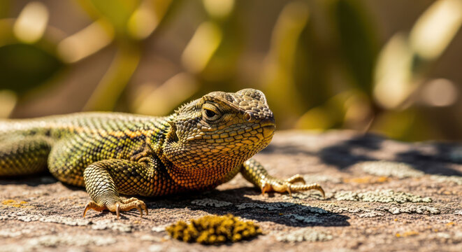 Close up of a Lizard Baski Wild Green Reptile in the Sun