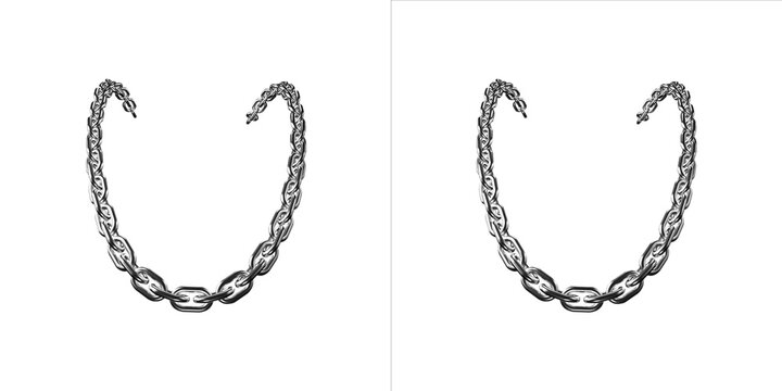 Dual polished silver chain necklaces hanging on transparent background