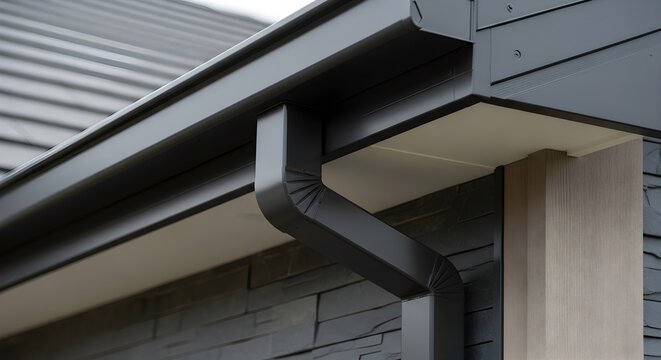 Modern Black Gutter System Installed on a Residential Home