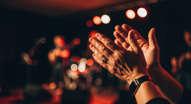 Closeup of hands clapping in appreciation during a performance.