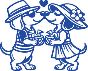 Fototapeta premium Dachshund Kiss Monoline Vector Illustration