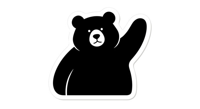 Black bear waving silhouette sticker.