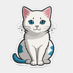 Fototapeta premium Cute Cartoon White Cat with Blue Eyes and Spots