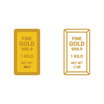 Two minimalist vector illustrations of gold bars stamped with "FINE GOLD 999.9 1 KILO NET WT"