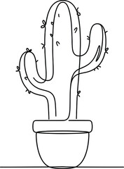Obraz premium Hand artistic drawn cactus in a simple pot illustration on a light gray background