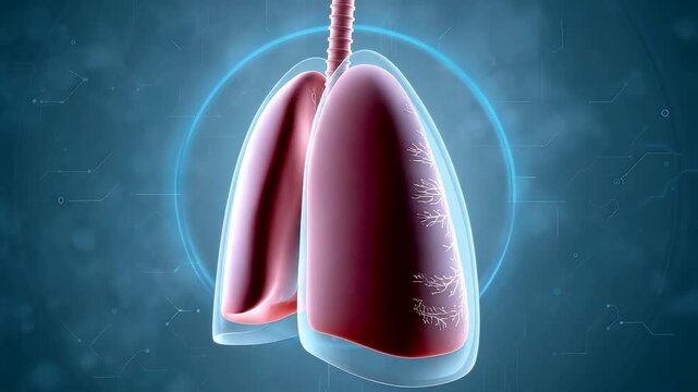 Human lungs with trachea glowing blue aura anatomical model on dark background medical anatomy visualization