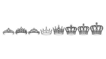 Luxury princess tiara and queen crown detailed line icon set with ornate royal jewelry elements vector illustration © MdAmzad