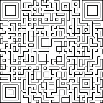 Intricate precise black and white maze resembling a complex qr code pattern on white background